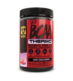 One red and black bottle of Mutant BCAA Thermo 30 Servings Candy Crush flavour