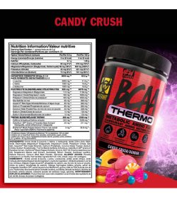 Nutrition fact and ingredients panel of Mutant BCAA Thermo 30Servings Candy Crush banner