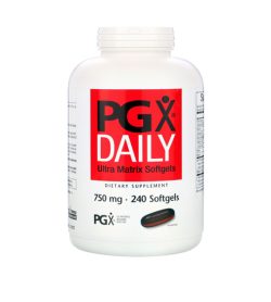 One white and red bottle of NaturalFactors PGX Daily Ultra Matrix 750mg 240 softgels