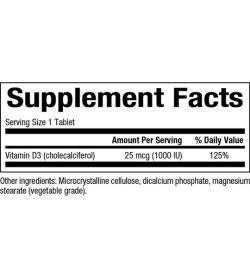 NaturalFactors Vitamin D3 1000IU supplement facts panel