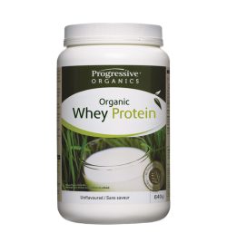 One white and green container of Progressive 100% Organic Whey Protein unflavored 640 g