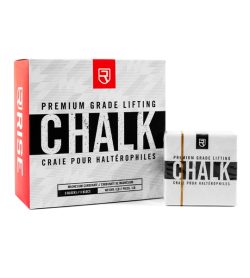 One grey and red box of Rise weightlifting chalk box of 8