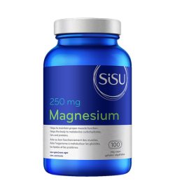 One blue and white bottle of Sisu Magnesium 250mg