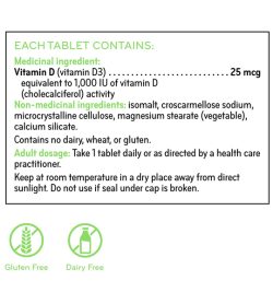 Sisu Vitamin D 1000IU medicinal ingredients panel