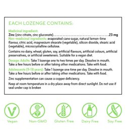 Sisu Zinc Lozenges medicinal ingredients panel