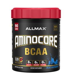 One black and red container of Allmax Aminocore 90 Servings Blue Raspberry flavour