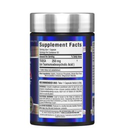 One blue and grey bottle of Allmax TUDCA 60 caps facts panel