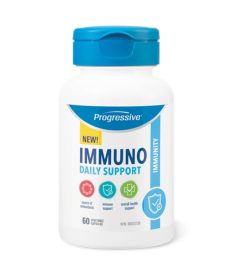 One white and blue bottle of Progressive Immuno Daily Support 60caps
