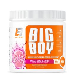One white and orange container of BallisticLabs Big Boy Muscle Swelling System Cream Soda Slushee flavour