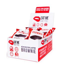 One white and red box of EatMe Guilt Free Protein Tuxedo Brownie Box Chocolate