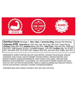 EatMe Guilt Free Protein Tuxedo Brownie Box facts panel serving size 1 brownie (55 g)