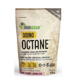 One brown pouch of Iron Vegan Amino Octane 430g PINK LEMONADE flavour