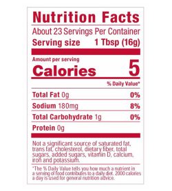 Nutrition fact panel of GHughes Sugar Free Ketchup 367g Serving size 1 Tbsp (16g) About 23 Servings Per Container