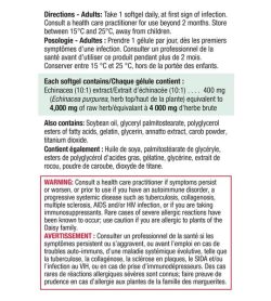 Jamieson Echinacea 4000mg Ultra Strength 60softgels facts panel
