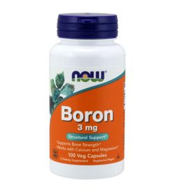 One orange and white bottle of NOW Boron 3mg 100 Vegetarian Capsules Structural Support