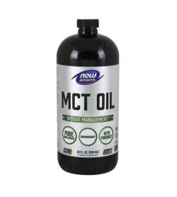One black and silver bottle of NOW–MCT Oil 946mL WEIGHT MANAGEMENT