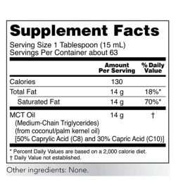 Supplement facts panel of NOW–MCT Oil 946mL supplements Serving Size 1 Tablespoon (15 mL)