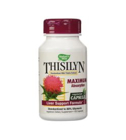 One white and purple bottle of Nature's Way Thisilyn Milk Thistle 100caps Liver Support Formula