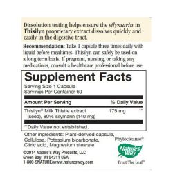 Supplement facts panel of Nature's Way Thisilyn Milk Thistle 100caps Serving Size 1 Capsule