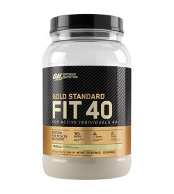 One black and gold bottle of ON Gold Standard Fit 40 Whey Protein FOR ACTIVE INDIVIDUALS 40+
