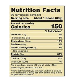 Nutrition fact panel of ON Gold Standard Fit 40 Whey Protein Serving size About 1 Scoop (39g) 20 servings per container