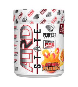 One white and orange container of Perfect Sports ALTRD STATE 20Servings atomic peach rings pre workout supplements
