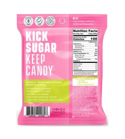 One pink pouch of Smart Sweets Sourmelon Bites facts side