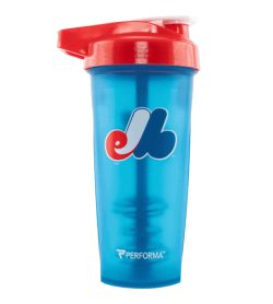 One blue bottle with red cap of Performa ACTIV SHAKER CUP 28oz Expos