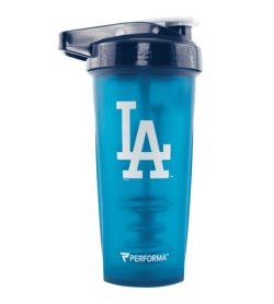One blue bottle with black cap of Performa ACTIV SHAKER CUP 28oz Los Angeles Dodgers