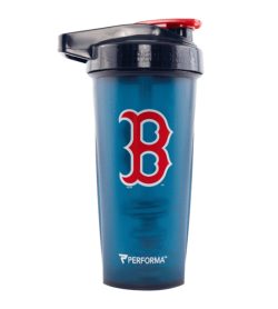One blue bottle with black cap of Performa ACTIV SHAKER CUP 28oz Boston Red Sox