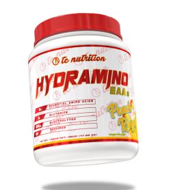 One white and red container of TC Nutrition Hydramino EAAs 100 Servings Peach rings flavour