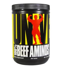 One black and yellow container Universal 100% Beef Aminos 200 Tablets Dietary Supplement