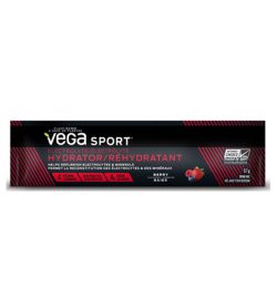 One black and red pouch of Vega Sport Electrolyte Hydrator Stick with Berry flavour