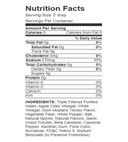 Nutrition fact and ingredients panel of Walden Farms Honey Dijon 355ml for serving size 2 tbsp