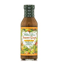 One white and orange bottle of Walden Farms Sesame Ginger Calorie Free, Sugar Free, Fat Free 355ml