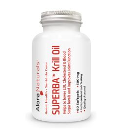 One white and red bottle of Alora Naturals Superba Krill Oil 60 softgels 500 mg