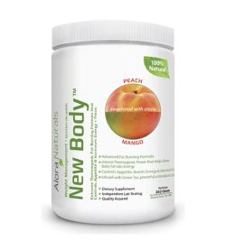 One white and green container of Alora New Body Extreme Thermogenic 350g PEACH MANGO flavour