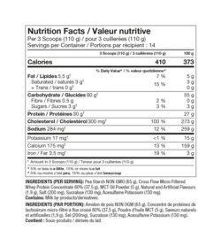 Nutrition fact and ingredients panel of Pro Line Clean Gainer 3.4lbs Per 3 Scoops (110 g)