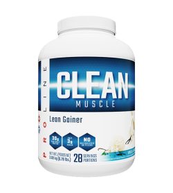 One white and blue container of Pro Line Clean Gainer 3.4lbs vanilla flavour