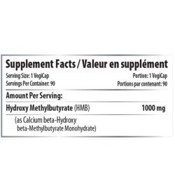 Supplement facts panel of Pro Line HMB 750mg 120caps Serving Size: 1 VegiCap