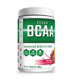One white and green container of Pro Line Vegan BCAA 30 servings fruit punch flavour