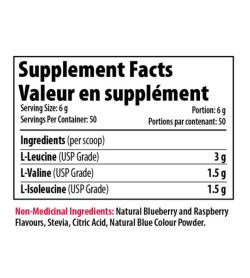 Supplement facts panel of Pro Line Vegan BCAA 30 servings Serving Size: 6 g