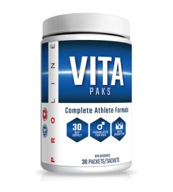 One white and blue container of Pro Line Vita Pak Mens 30 packs