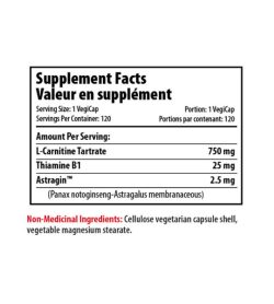 Supplement facts panel of ProLine L Carnitine 750 120 Capsules Serving Size: 1 VegiCap
