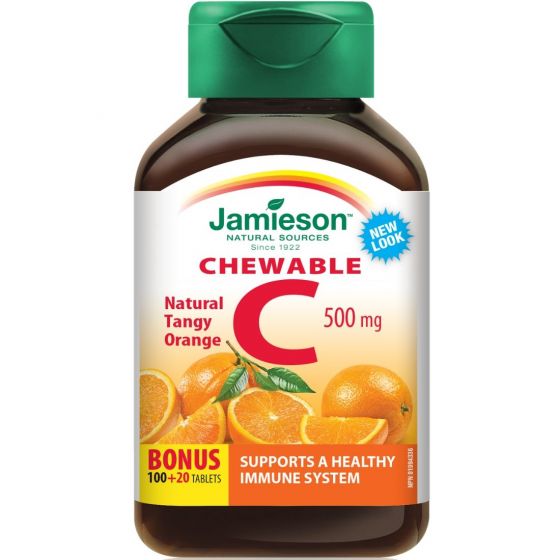 Jamieson Vitamin C, 500mg, 100+20 Free Chewable Tablets