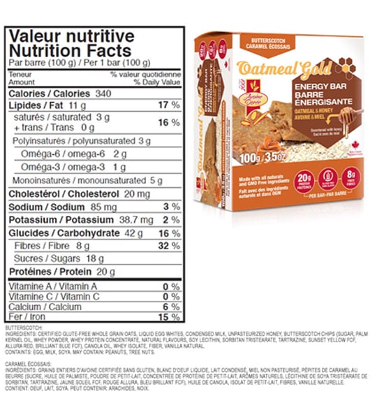 Oatmeal Gold Honey & Oat Energy Bar 100g (Box of 6) Butterscotch