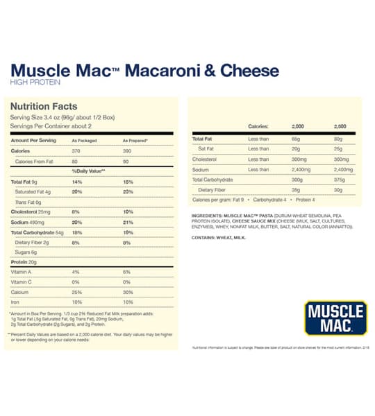 Macaroni et fromage riches en protéines Muscle Mac Paquet de 2 boîtes