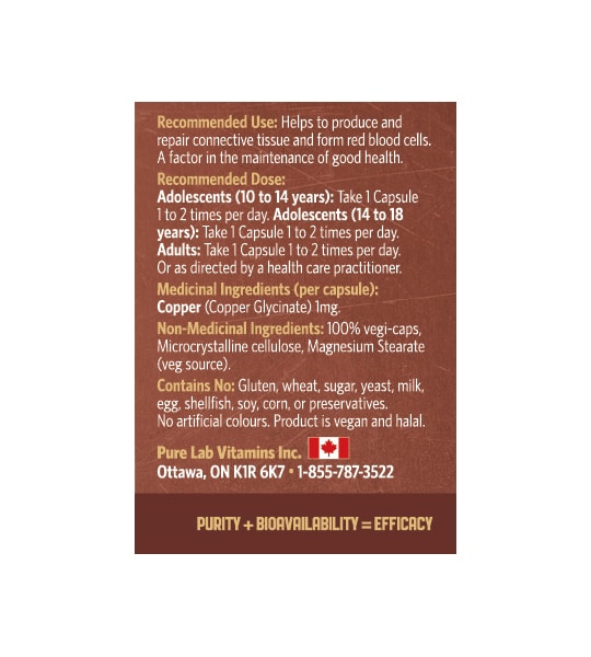 Pure Lab Vitamins Copper Glycinate (60 Capsules)